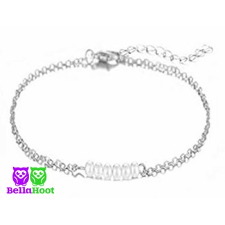 Anklet - Silvertone - pearl 